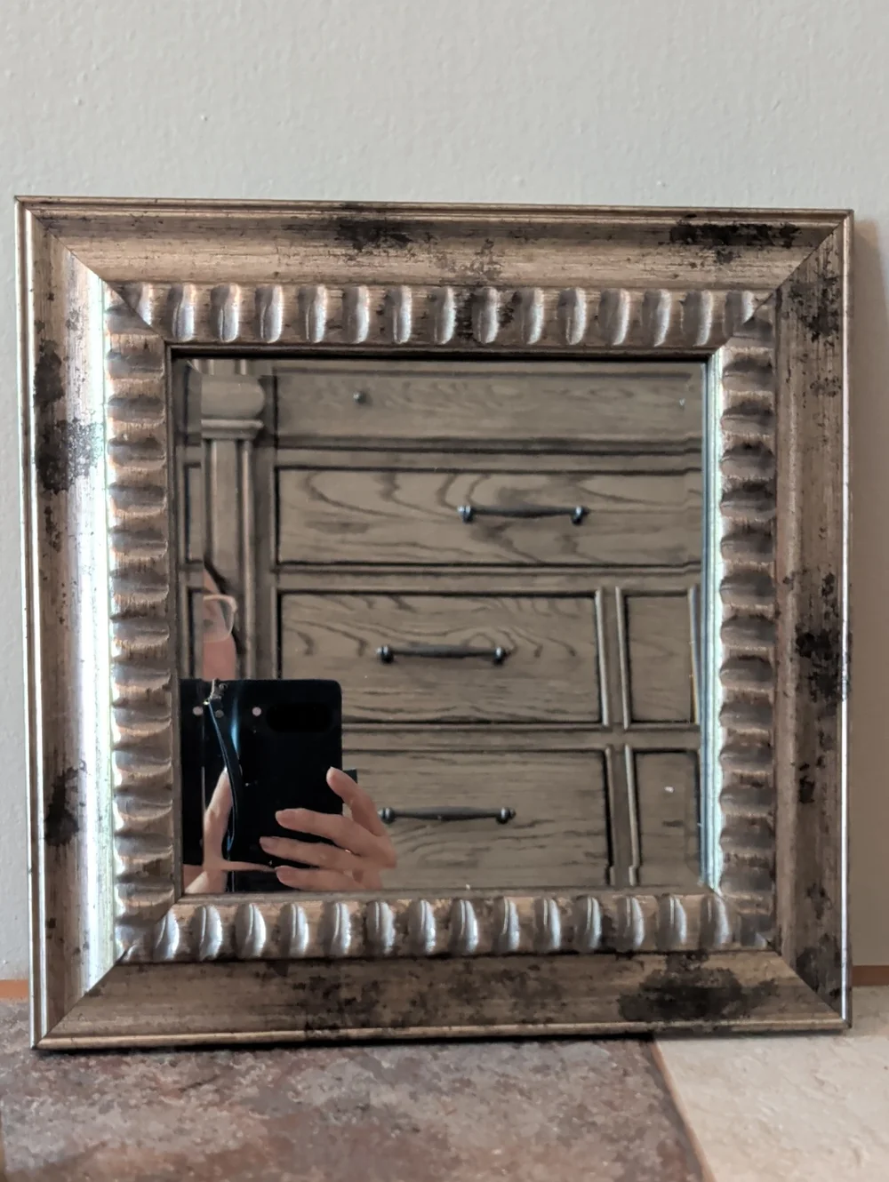 Antique-Style Square Wall Mirror in Distressed Silver